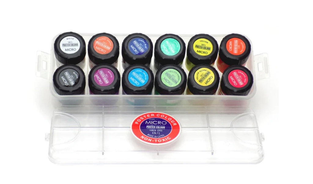 Micro Poster Gouache Set, 12 Pots, 15 ml Each