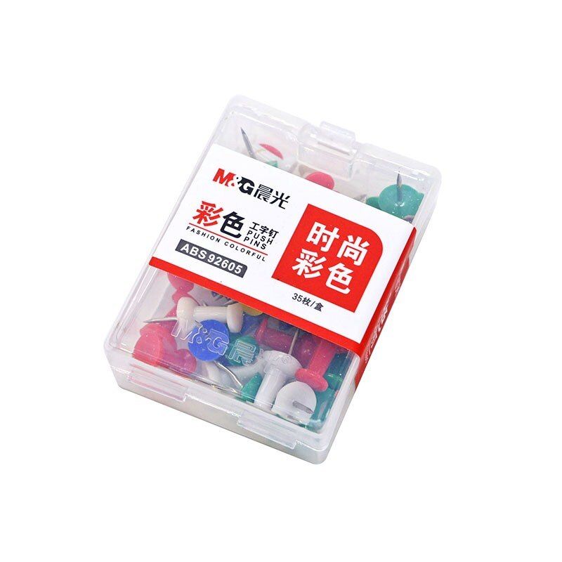 [OFF-0006] M&G Chenguang Coloured Push Pins, 35 pcs, Plastic Box