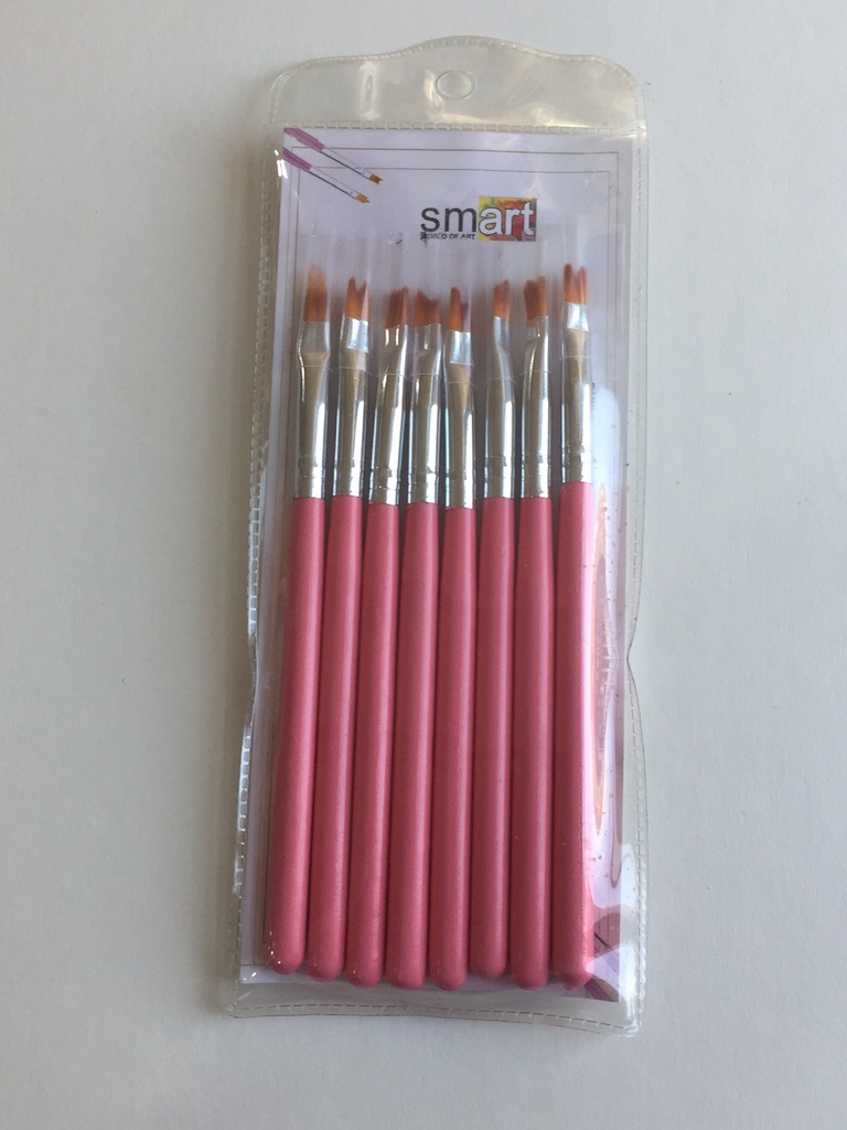 Smart Flower Paint Brush Set, 8 Brushes, Pink Short Handle