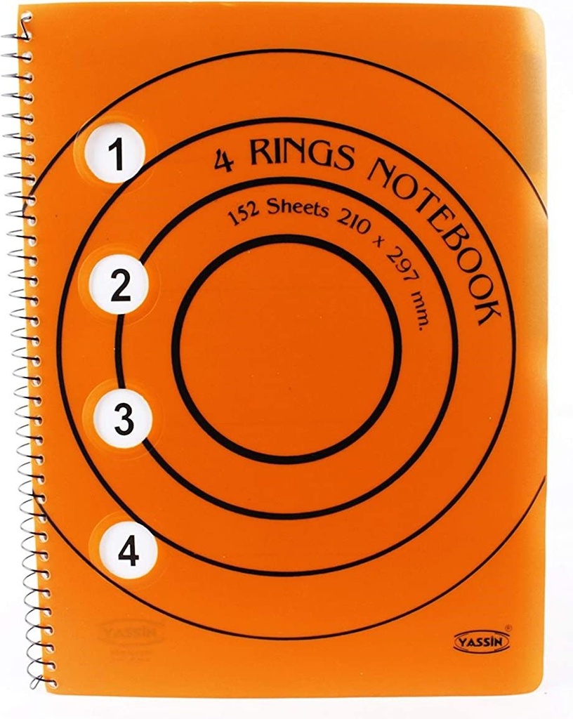 Yassin Spiral Notebook, 4 Subjects, 152 Sheets, A4